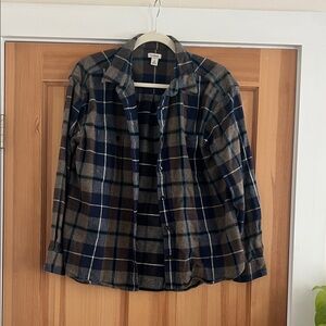 Blue and Brown Plaid Button-Up Shirt